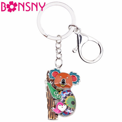 Bonsny Enamel Australia Koala Bear Ключодържател Ключодържатели Пръстени Модни животински бижута за жени Момичета Подаръци Дамска чанта Автомобилни талисмани Нови