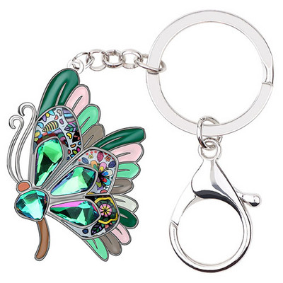 Bonsny smalț aliaj stras cristal fluture breloc breloc modă animale animale de companie bijuterii pentru femei fete cadou decorare