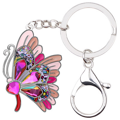 Bonsny smalț aliaj stras cristal fluture breloc breloc modă animale animale de companie bijuterii pentru femei fete cadou decorare
