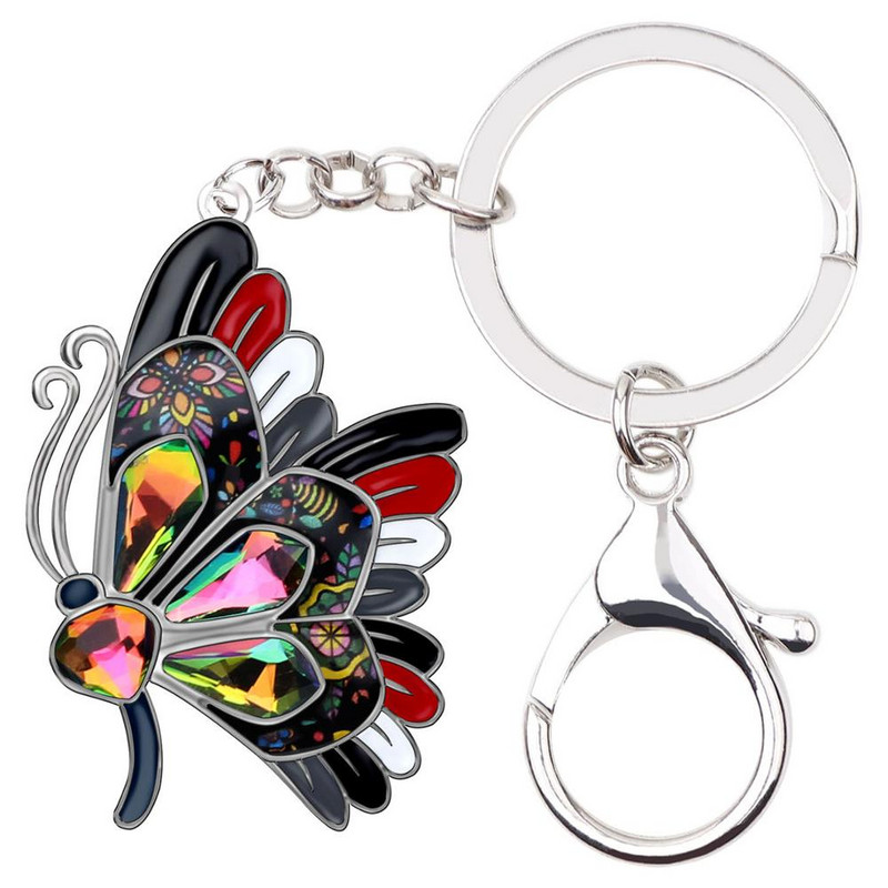 Bonsny smalț aliaj stras cristal fluture breloc breloc modă animale animale de companie bijuterii pentru femei fete cadou decorare