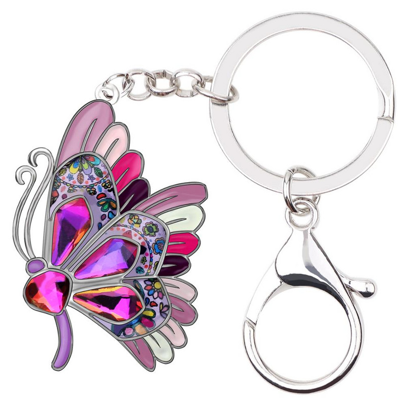 Bonsny smalț aliaj stras cristal fluture breloc breloc modă animale animale de companie bijuterii pentru femei fete cadou decorare