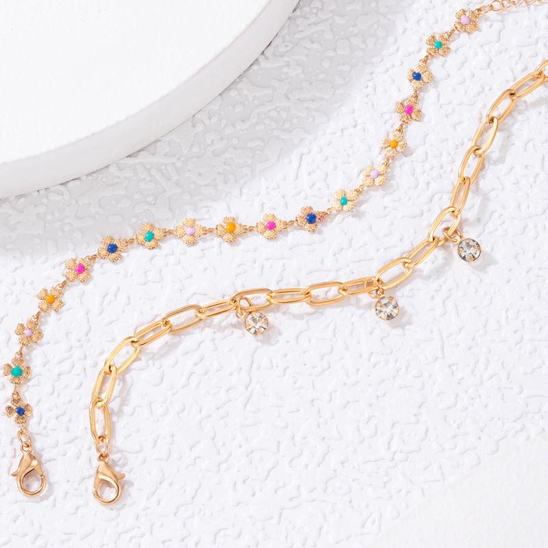 ToconaCharms kulcs anklet ostya fényes strassz láblánc állítható bohém ékszer nőknek férfi férfiaknak 2db/szett 21476