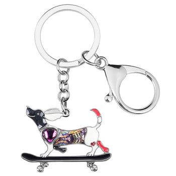 NEWEI Enamel Alloy Crystal Happy Skateboard Dog Keychains Car Δαχτυλίδι με μπρελόκ Δώρα Μόδα κοσμήματα για γυναίκες Έφηβες Κορίτσια Γούρια