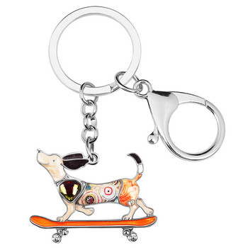 NEWEI Enamel Alloy Crystal Happy Skateboard Dog Keychains Car Δαχτυλίδι με μπρελόκ Δώρα Μόδα κοσμήματα για γυναίκες Έφηβες Κορίτσια Γούρια