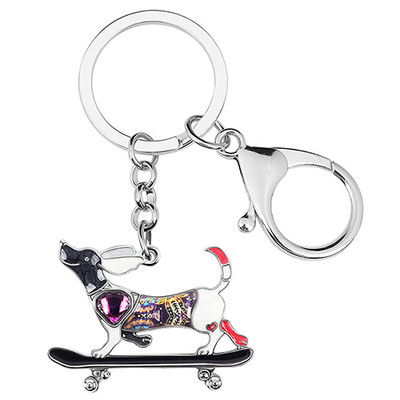 NEWEI Aliaj emailat Cristal Fericit Skateboard Câine Brelocuri Mașină Breloc Inel Cadouri Bijuterii de modă Pentru Femei Adolescenti Fete Breloc