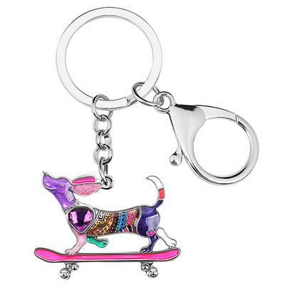 NEWEI Aliaj emailat Cristal Fericit Skateboard Câine Brelocuri Mașină Breloc Inel Cadouri Bijuterii de modă Pentru Femei Adolescenti Fete Breloc