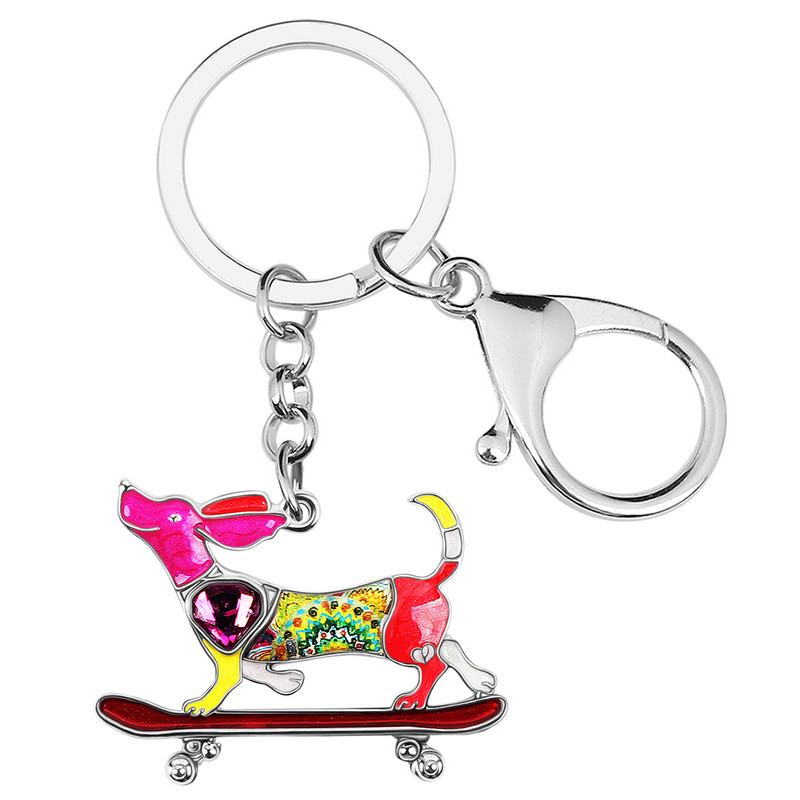 NEWEI Aliaj emailat Cristal Fericit Skateboard Câine Brelocuri Mașină Breloc Inel Cadouri Bijuterii de modă Pentru Femei Adolescenti Fete Breloc