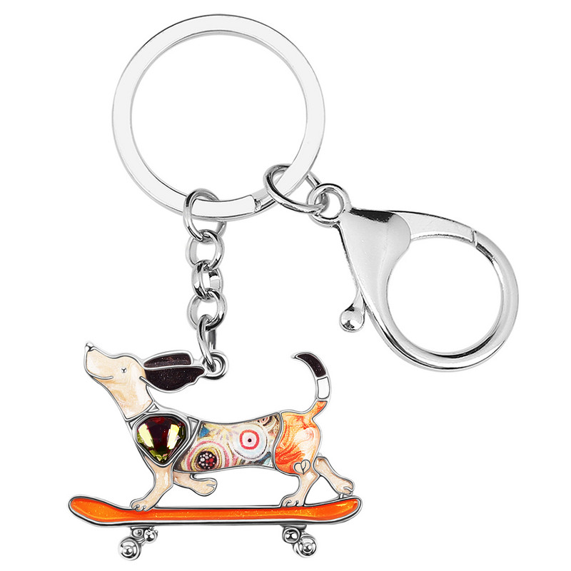 NEWEI Aliaj emailat Cristal Fericit Skateboard Câine Brelocuri Mașină Breloc Inel Cadouri Bijuterii de modă Pentru Femei Adolescenti Fete Breloc