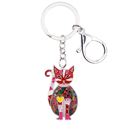 Bonsny Emajl Legura Cvjetni Elegantni Kitten Cat Privjesci za ključeve Nakit za žene Ženska torba s privjeskom Automobilski privjesci Privjesak za ključeve Skupno