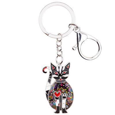 Bonsny Emajl Legura Cvjetni Elegantni Kitten Cat Privjesci za ključeve Nakit za žene Ženska torba s privjeskom Automobilski privjesci Privjesak za ključeve Skupno