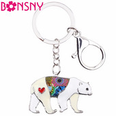 Email Bonsny Floral Mare Urs Polar Breloc Brelocuri Inele Bijuterii Animale de modă Pentru Femei Fete Cadou Genți Brelocuri Pandantiv mașină