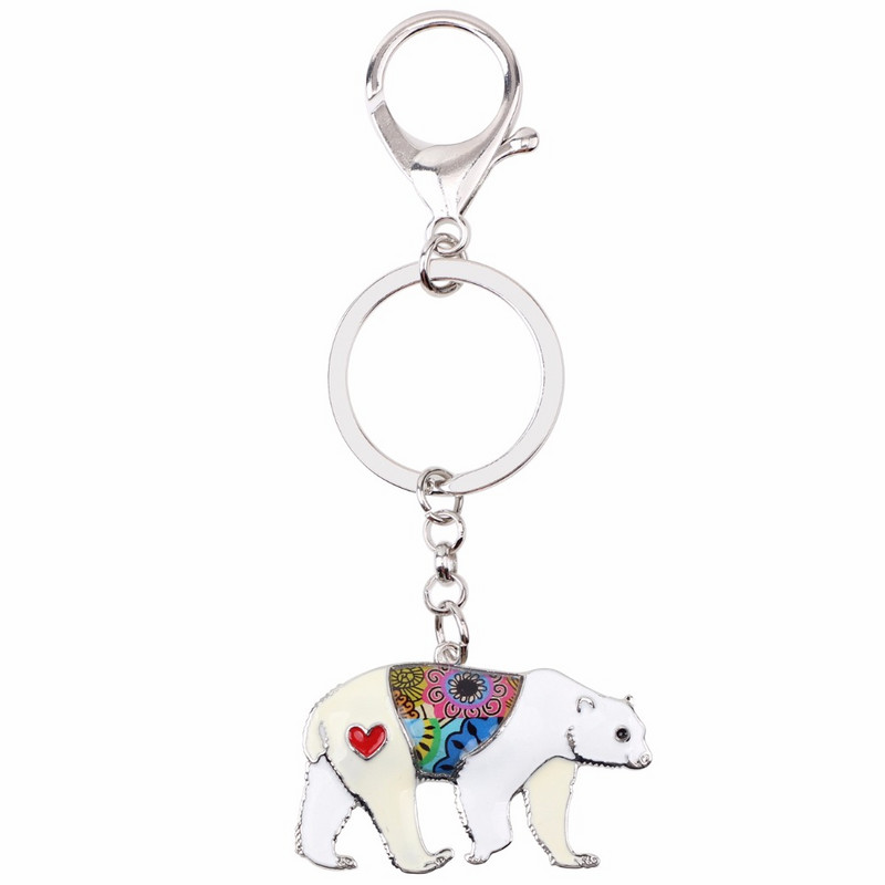 Email Bonsny Floral Mare Urs Polar Breloc Brelocuri Inele Bijuterii Animale de modă Pentru Femei Fete Cadou Genți Brelocuri Pandantiv mașină