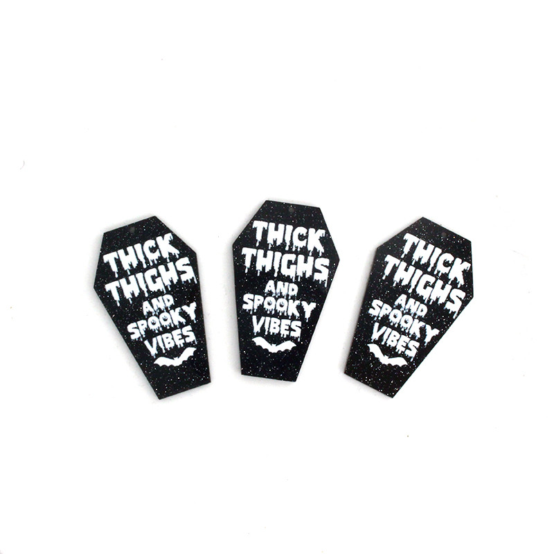 6 bucăți/pachet Brelocuri amuzante din acrilic de Halloween COUPSE GROSE ȘI VIBRAȚE INSPIROZATOARE Pandantive cu litere pentru breloc pentru cercei, bijuterii DIY