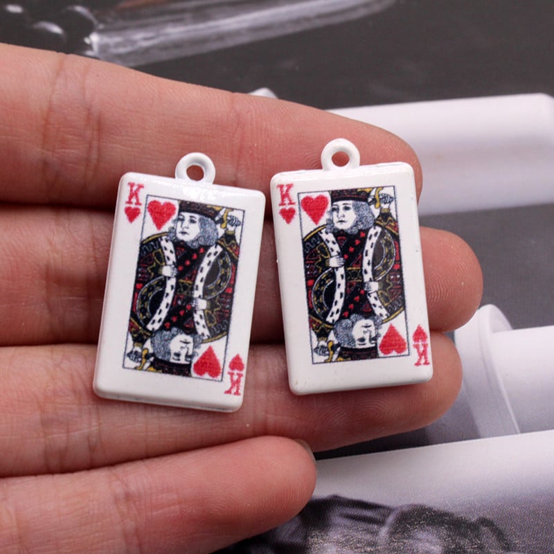 10 bucăți cărți de joc amuzante K Charms din aliaj, noutate, joc de cărți, pandantiv pentru breloc pentru cercei, bijuterii DIY