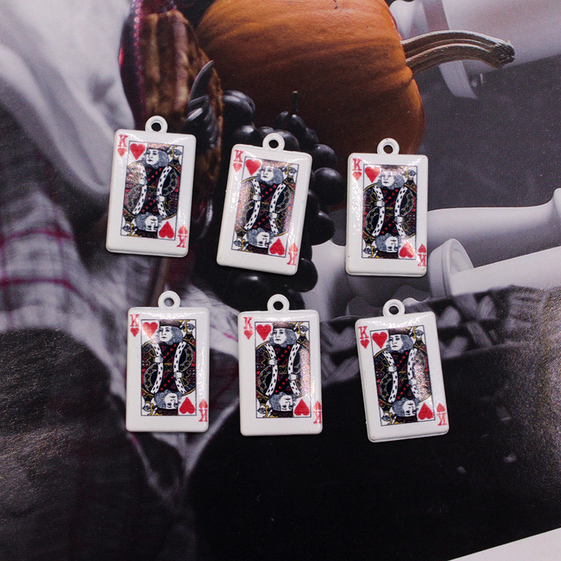 10 bucăți cărți de joc amuzante K Charms din aliaj, noutate, joc de cărți, pandantiv pentru breloc pentru cercei, bijuterii DIY