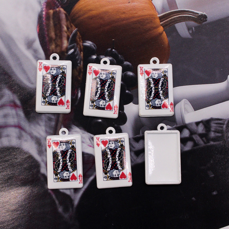 10 bucăți cărți de joc amuzante K Charms din aliaj, noutate, joc de cărți, pandantiv pentru breloc pentru cercei, bijuterii DIY