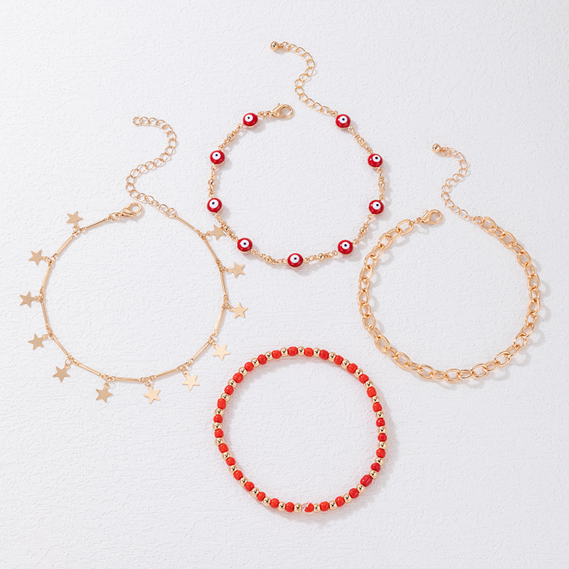 Tocona Elegant Red Beads Star Bojt 4db/szett Bokalánc Női Ethnic Drop Oil Geometry Ötvözet Lánc Ékszer Kiegészítők 22921