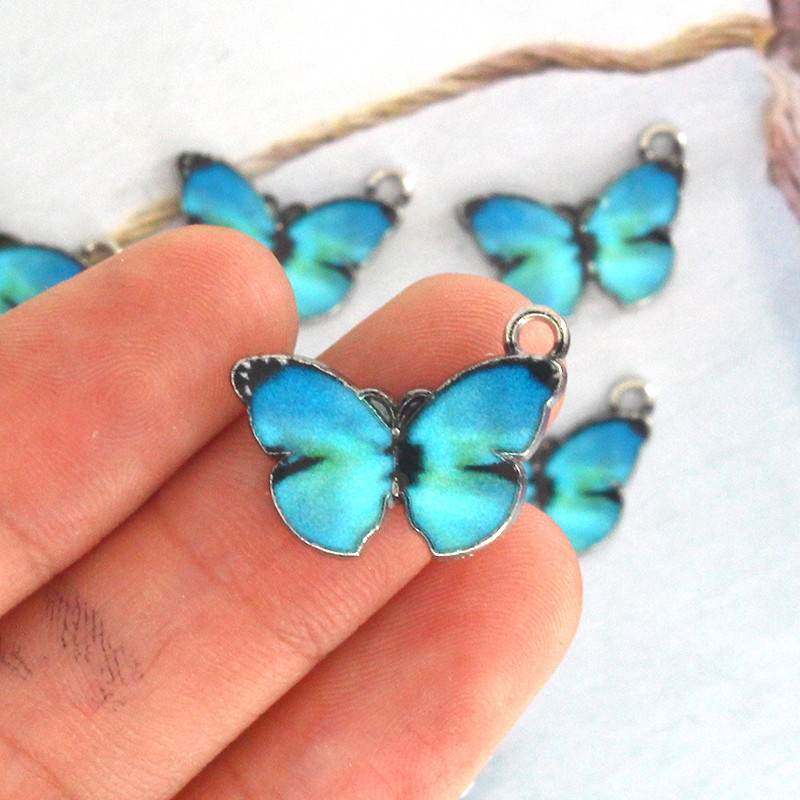 10 buc/pachet Breloc pentru cercei fluture albastru din aliaj de zinc, pandantiv cu fluturi cu animale coreene, pentru brățară, colier, bijuterii DIY