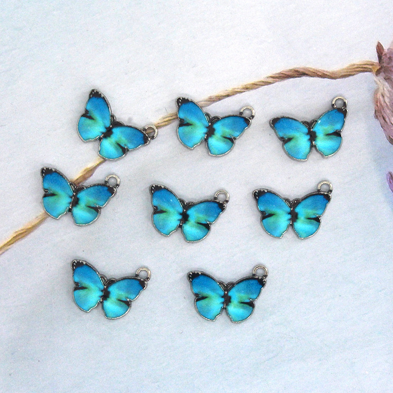 10 buc/pachet Breloc pentru cercei fluture albastru din aliaj de zinc, pandantiv cu fluturi cu animale coreene, pentru brățară, colier, bijuterii DIY