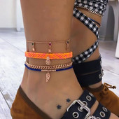 Tocona Bohemian Pineapple Wing Star Charms Brelocuri pentru femeie Boho Brățară frânghie țesută manual pe picior Bijuterii etnice 9144