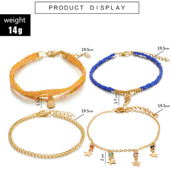 Tocona Bohemian Pineapple Wing Star Charms Anklets for Female Boho Hand Woven Rope Гривна на крака Етнически бижута 9144