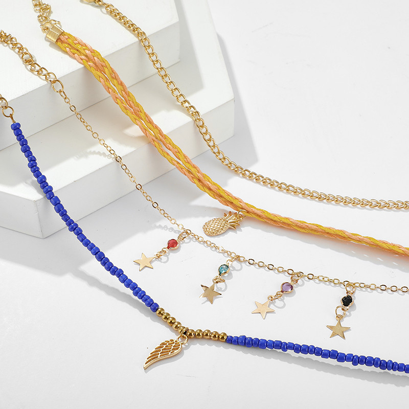 Tocona Bohemian Pineapple Wing Star Charms Brelocuri pentru femeie Boho Brățară frânghie țesută manual pe picior Bijuterii etnice 9144