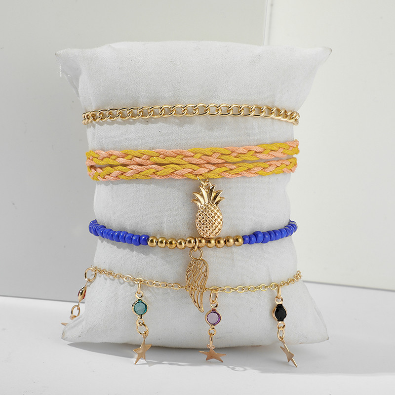 Tocona Bohemian Pineapple Wing Star Charms Brelocuri pentru femeie Boho Brățară frânghie țesută manual pe picior Bijuterii etnice 9144