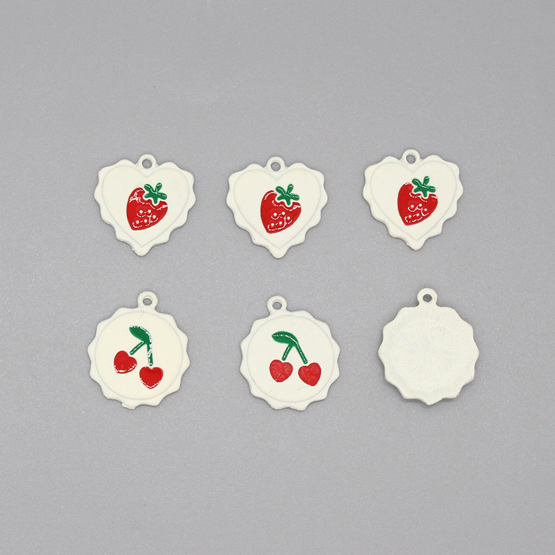 10 bucăți/pachet smalț dulce, căpșuni, cireșe, inimă, brelocuri simple, drăguțe, cu flori, cercei, brățară, pandantive mici, pentru fabricarea de bijuterii