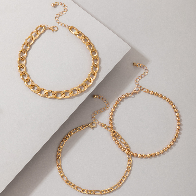 Tocona Lanț pentru picioare de culoare aurie pentru femei, bărbați, gleznele din metal din aliaj, lucrate manual, bijuterii de vară, 3 buc/seturi 20901