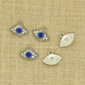 10 τμχ 14x11 χιλιοστά στρας Small Blue Eye Charms για βραχιόλι Σκουλαρίκια Μενταγιόν Αξεσουάρ DIY Lucky Evil Eye Charm Jewelry Make