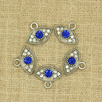 10 τμχ 14x11 χιλιοστά στρας Small Blue Eye Charms για βραχιόλι Σκουλαρίκια Μενταγιόν Αξεσουάρ DIY Lucky Evil Eye Charm Jewelry Make