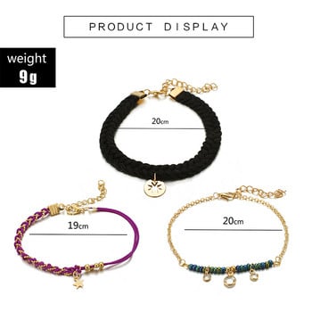 Tocona 3Set Vintage Metal Hollow Stars Anklet set Boho Ethnic Color Rope Anklets for Women Water Drop Drill Jewelry 8605