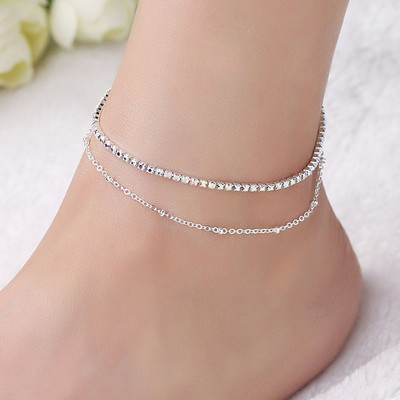 Tocona Cristal de lux Piatră de culoare argintie Lanț pentru picioare pentru femei Brelocuri aliaj metalic reglabil Accesorii de bijuterii de vară w-62
