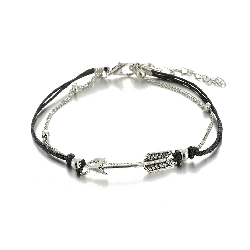 Tocona Brățară de gleznă cu frânghie țesătă manual Boemia pe picior Barcă de epocă Nituire Săgeată gleznă Accesorii pentru bijuterii 8306