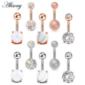 Alisouy 5 buc Piercing buric Inel pentru buric Inele pentru buton Barbell Zircon Dangling Ombligo Party Round pentru femeie Bijuterii pentru corp