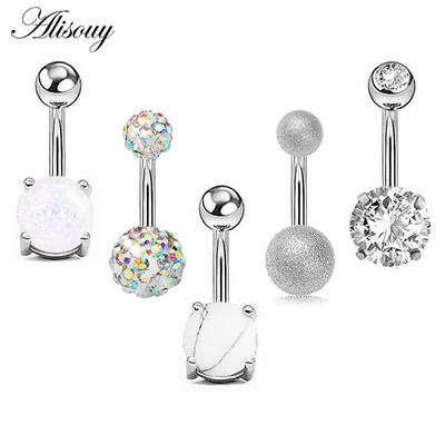 Alisouy 5 buc Piercing buric Inel pentru buric Inele pentru buton Barbell Zircon Dangling Ombligo Party Round pentru femeie Bijuterii pentru corp