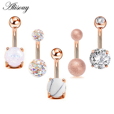 Alisouy 5 buc Piercing buric Inel pentru buric Inele pentru buton Barbell Zircon Dangling Ombligo Party Round pentru femeie Bijuterii pentru corp