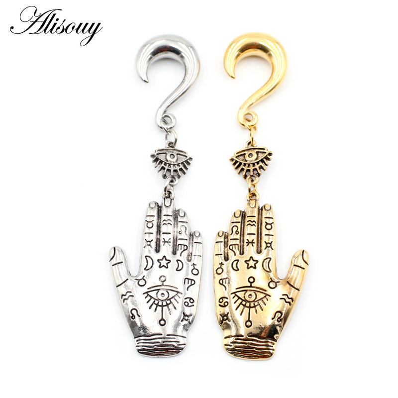 Alisouy 1 buc. Cârlige spirale pentru greutatea urechilor din oțel inoxidabil Paume, mâna atârnată, dopuri pentru urechi, tuneluri, extensii, piercing, bijuterii pentru corp