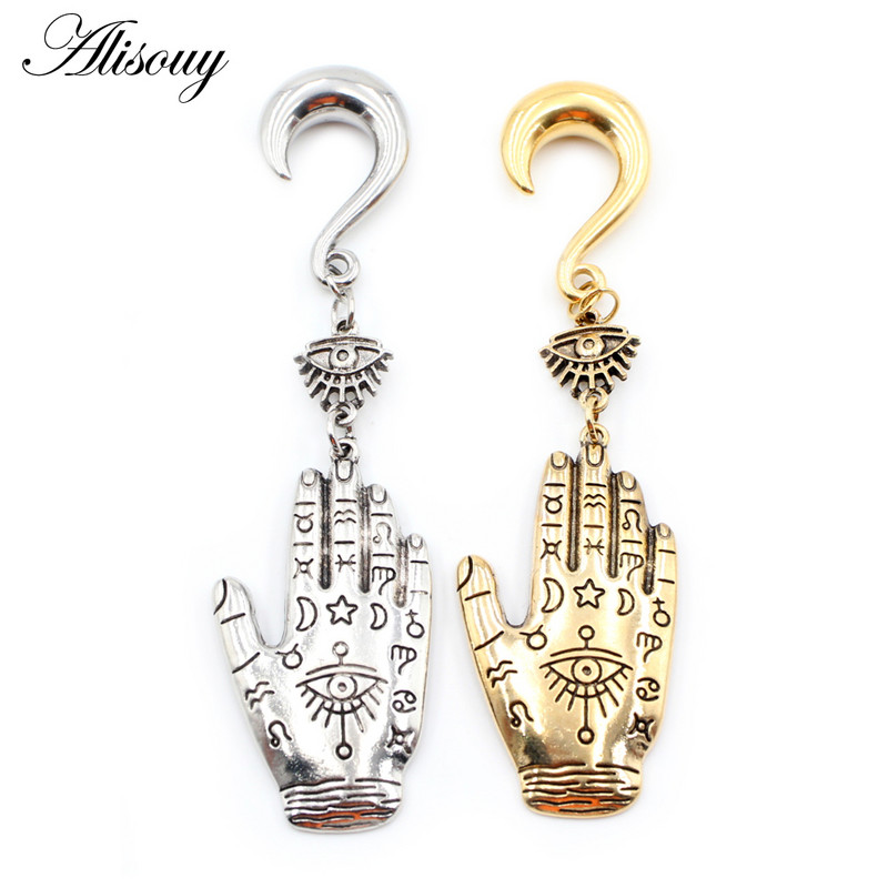 Alisouy 1 buc. Cârlige spirale pentru greutatea urechilor din oțel inoxidabil Paume, mâna atârnată, dopuri pentru urechi, tuneluri, extensii, piercing, bijuterii pentru corp