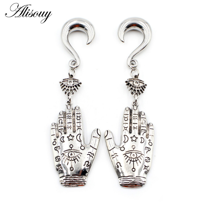 Alisouy 1 buc. Cârlige spirale pentru greutatea urechilor din oțel inoxidabil Paume, mâna atârnată, dopuri pentru urechi, tuneluri, extensii, piercing, bijuterii pentru corp