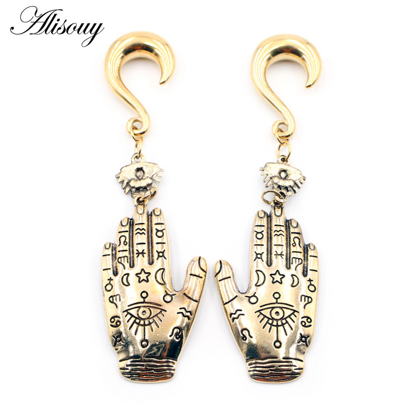 Alisouy 1 buc. Cârlige spirale pentru greutatea urechilor din oțel inoxidabil Paume, mâna atârnată, dopuri pentru urechi, tuneluri, extensii, piercing, bijuterii pentru corp