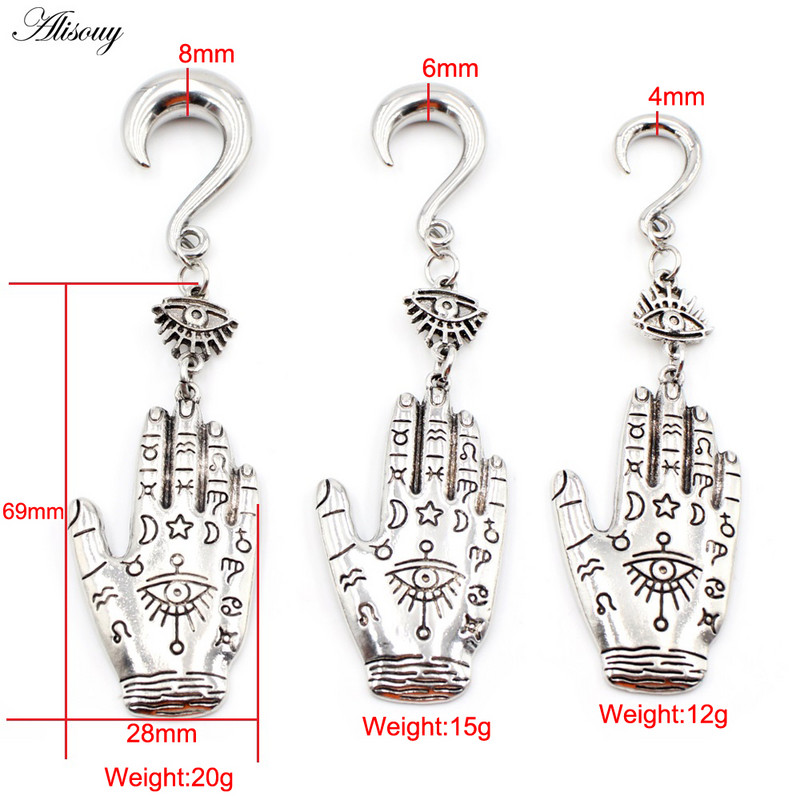 Alisouy 1 buc. Cârlige spirale pentru greutatea urechilor din oțel inoxidabil Paume, mâna atârnată, dopuri pentru urechi, tuneluri, extensii, piercing, bijuterii pentru corp