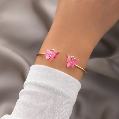 Tocona 4db/készlet Divatos Colorfly Butterfly akril nyitott karkötők nőknek Arany színű lánc állítható karkötők ékszer nagykereskedés