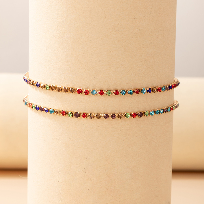 Tocona Lanț de picior cu strass colorat de lux pentru femei Brelocuri din aliaj de aur, metal, bijuterii reglabile gleznă 2 buc/seturi 21080