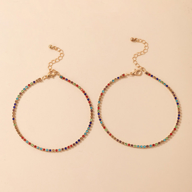 Tocona Lanț de picior cu strass colorat de lux pentru femei Brelocuri din aliaj de aur, metal, bijuterii reglabile gleznă 2 buc/seturi 21080