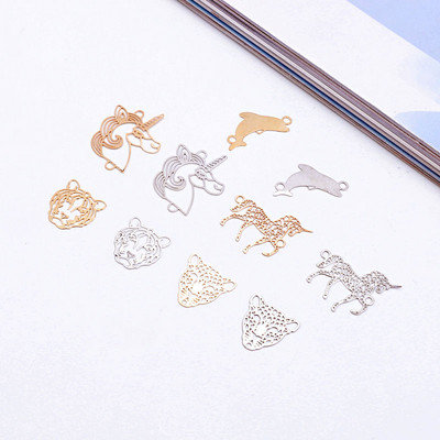 10 ks DIY zliatinové leopard jednorožec náramok konektory komponenty šperky prívesky vyrobiť duté delfín tiger náušnice príslušenstvo C275