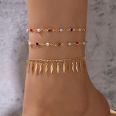 Tocona Bohemian šarene narukvice s perlama za žene, privjesci, zlatne boje, rese, lanac za noge, legure, podesivi nakit, 3 kom/kompleta 22763