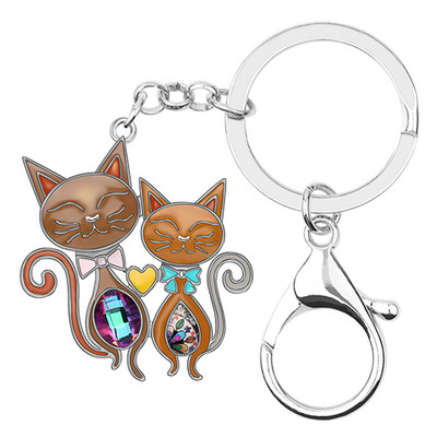 Bonsny κράμα σμάλτου Rhinestone Κρυστάλλινο διπλό μπρελόκ για γάτα Μπρελόκ Μόδα Ζώο κοσμήματα για κατοικίδια για γυναίκες κορίτσια Διακόσμηση δώρου