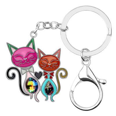 Bonsny κράμα σμάλτου Rhinestone Κρυστάλλινο διπλό μπρελόκ για γάτα Μπρελόκ Μόδα Ζώο κοσμήματα για κατοικίδια για γυναίκες κορίτσια Διακόσμηση δώρου