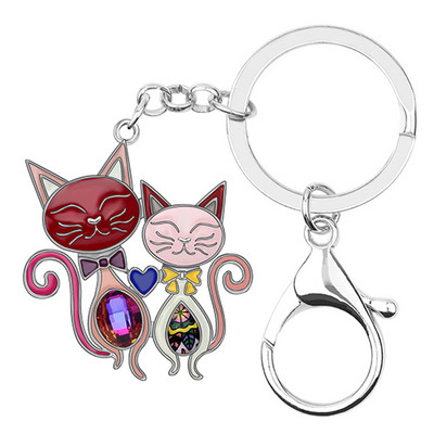 Bonsny κράμα σμάλτου Rhinestone Κρυστάλλινο διπλό μπρελόκ για γάτα Μπρελόκ Μόδα Ζώο κοσμήματα για κατοικίδια για γυναίκες κορίτσια Διακόσμηση δώρου